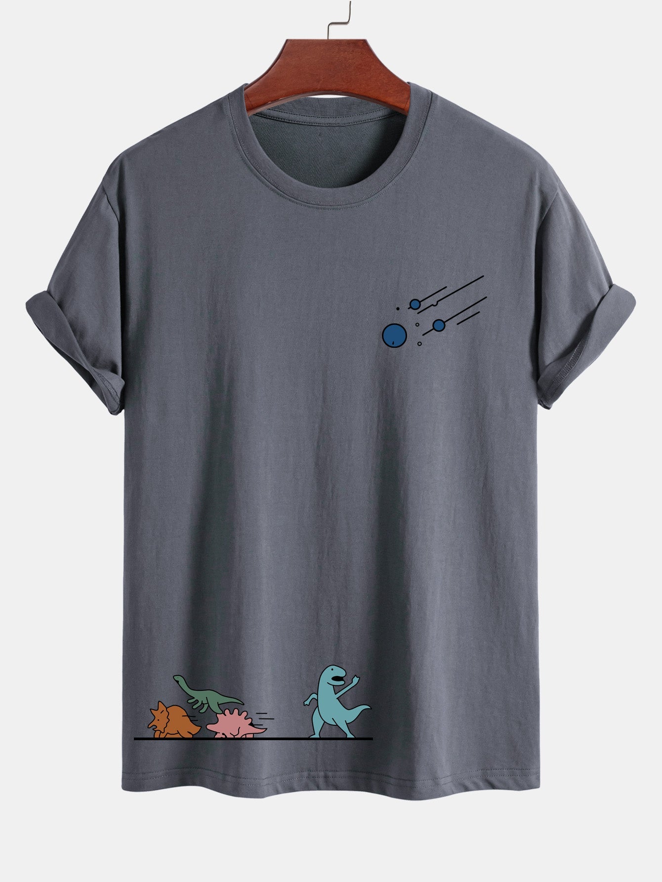 Regular Fit Dinosaurs Avoid Meteorites Print Cotton T-Shirt