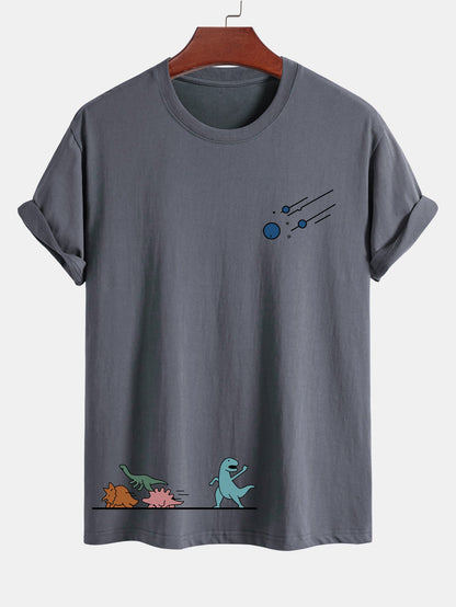 Regular Fit Dinosaurs Avoid Meteorites Print Cotton T-Shirt