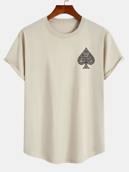 Ace Of Spades Print Cotton Arc Hem T-Shirt