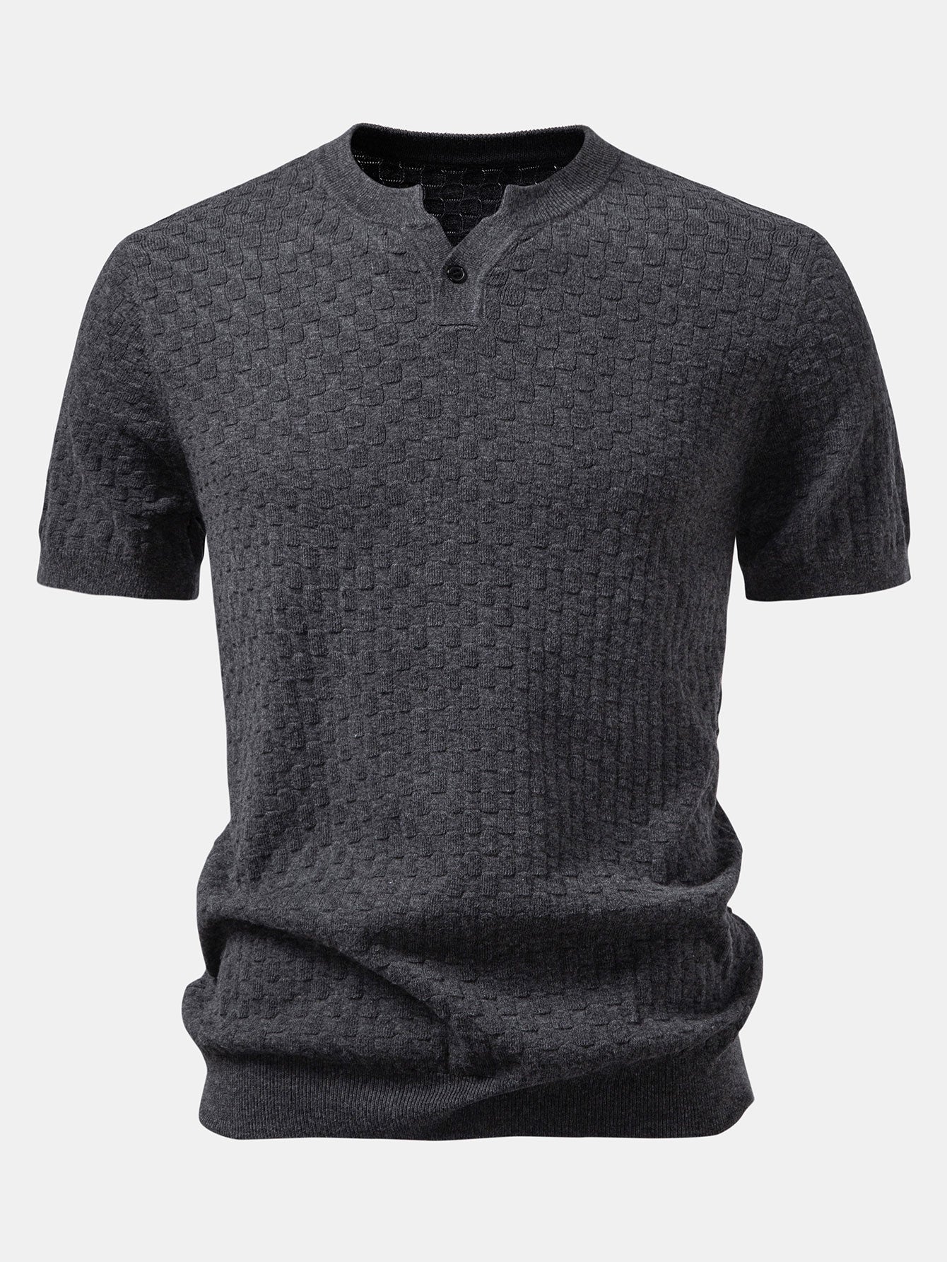 Checkerboard Henley Collar Sweater Knitted T-Shirt