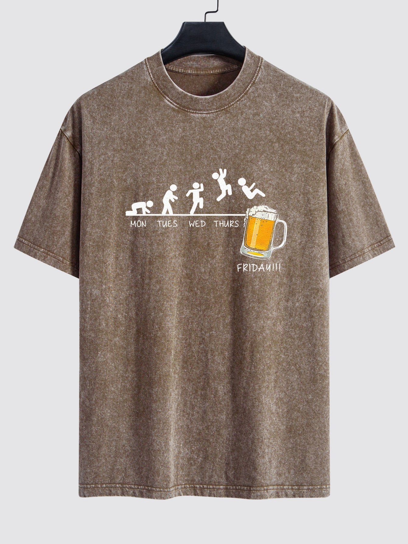 Beer Weekly Evolution Print Washed Distressed Drop Shoulder T-Shirt