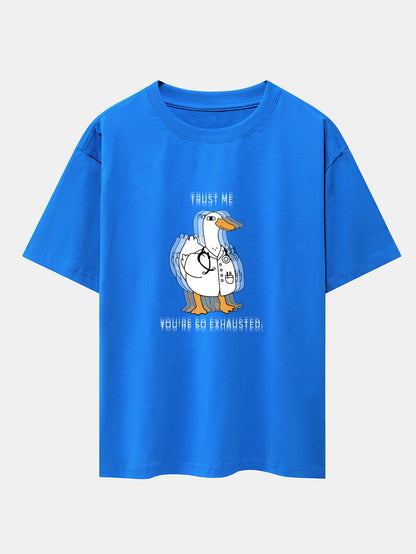 Funny Doctor Goose Print Drop Shoulder Oversize T-Shirt