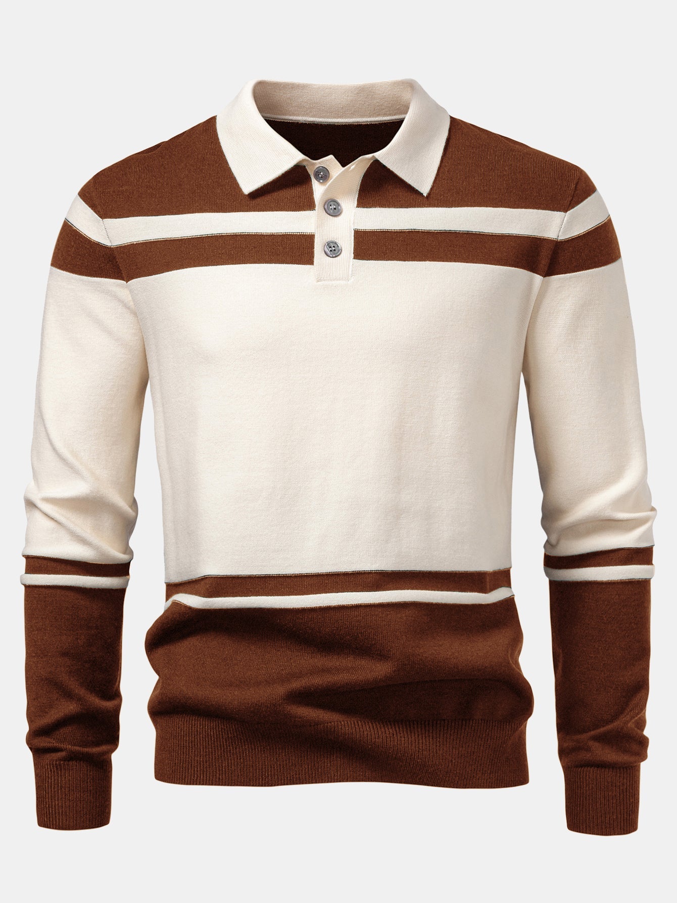 Long Sleeve Color Block Knit Polo Shirt