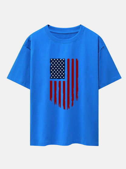 American Flag Print Drop Shoulder Oversize T-Shirt