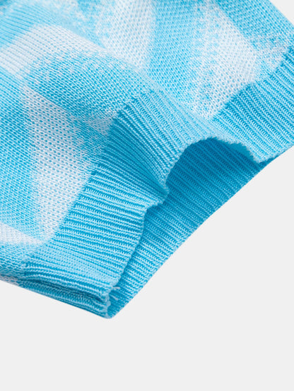 Geometric Knitted V Neck Polo Shirt