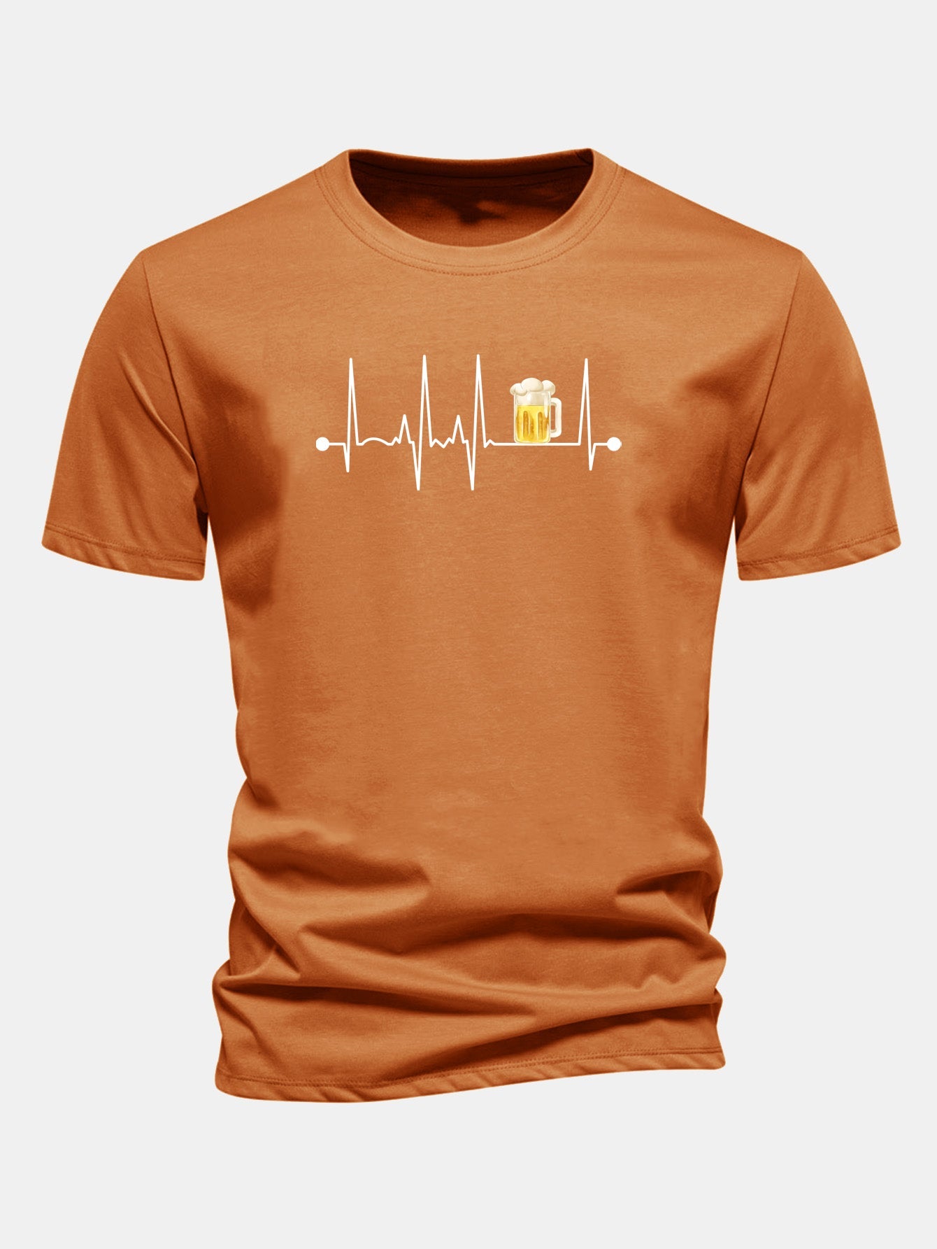 Regular Fit Beer Heartbeat Print Cotton T-Shirt