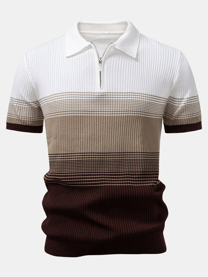 Striped Gradient Knitted Polo Shirt