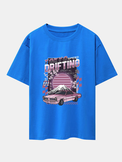 Tokyo Speed Car Print Drop Shoulder Oversize T-Shirt