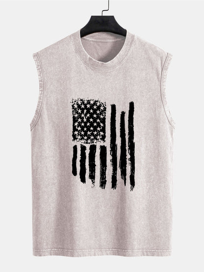American Flag Print Washed Distressed Tank Top