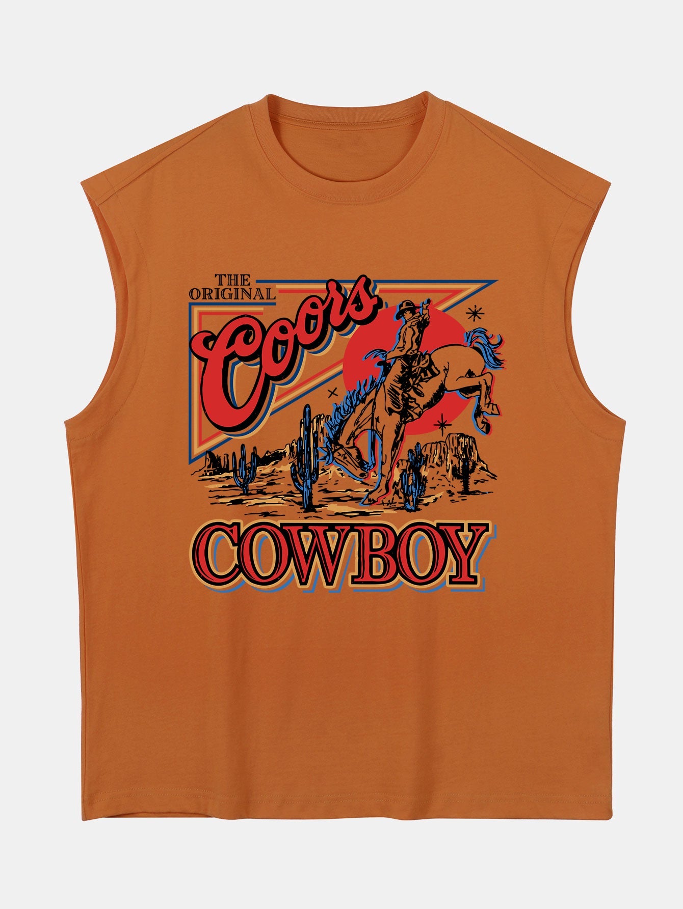 Relax Fit Western Cowboy Print Cotton Drop Shoulder Sleeveless T-Shirt