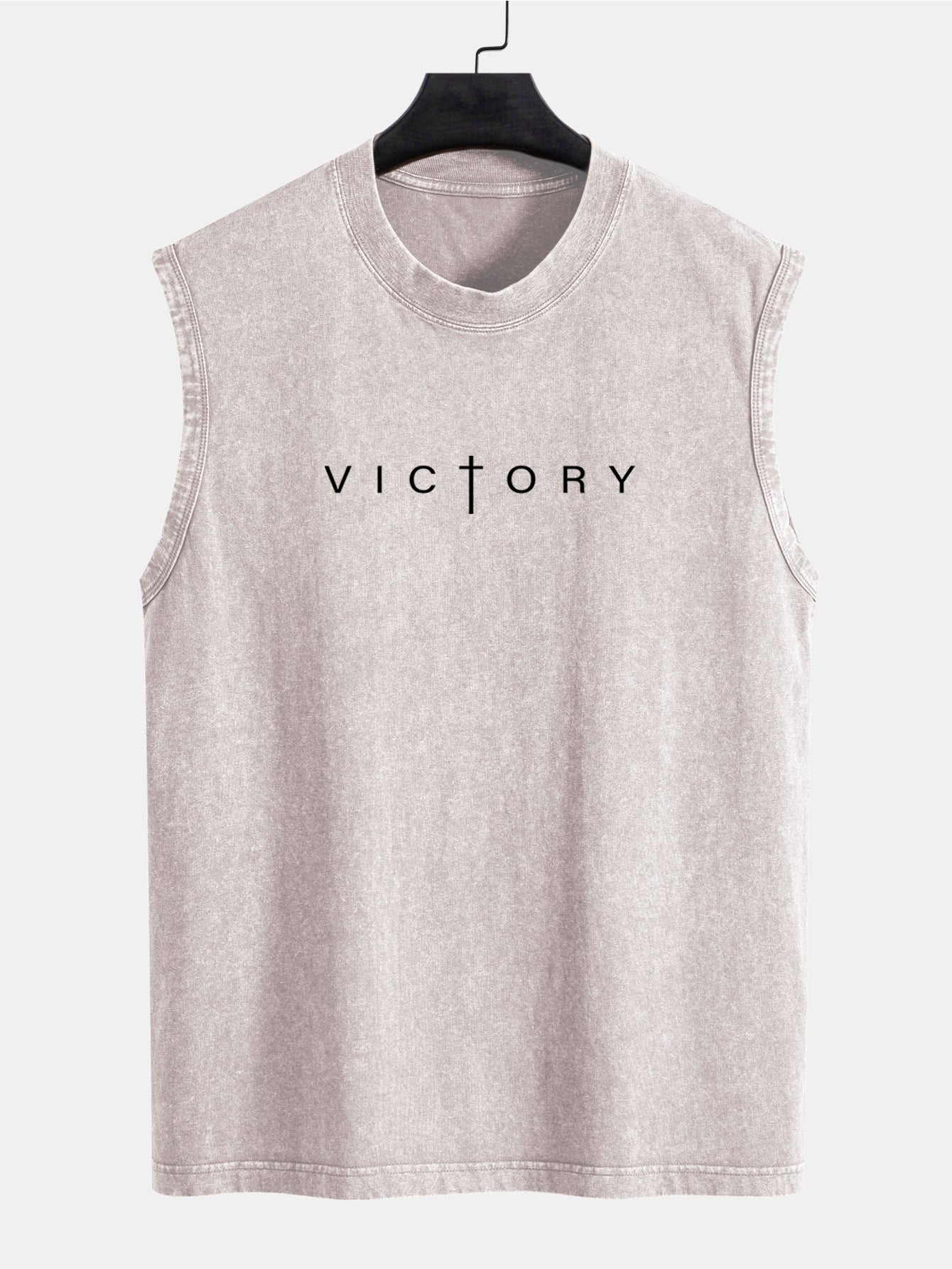 Victory Slogan Print Washed Distressed Tank Top
