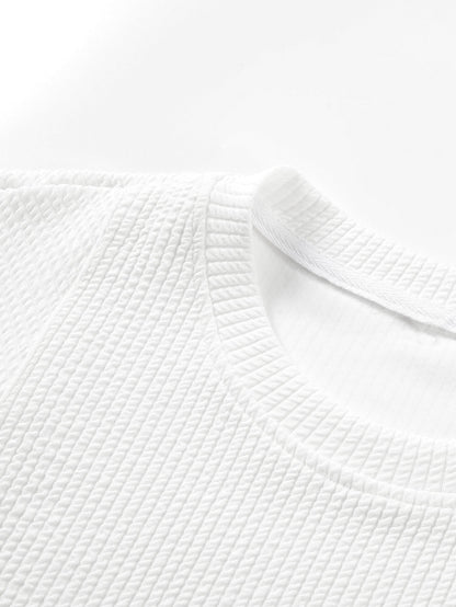 3 Pieces Long Sleeve Relax Fit Patchwork Ribbed T-Shirts