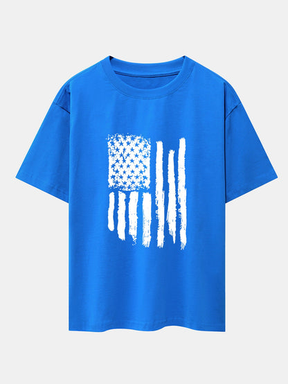 American Flag Print Drop Shoulder Oversize T-Shirt