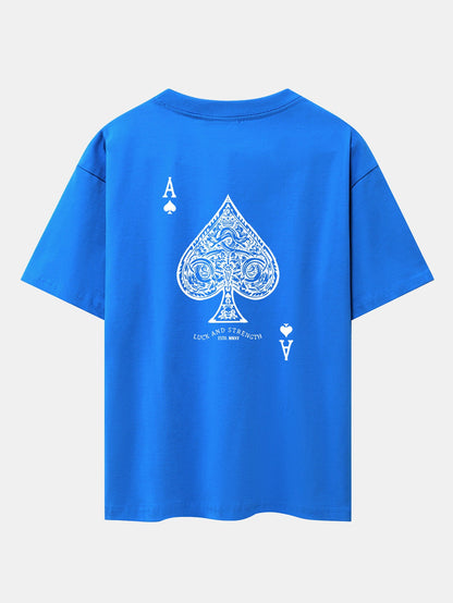 Ace Of Spades Print Drop Shoulder Oversize T-Shirt
