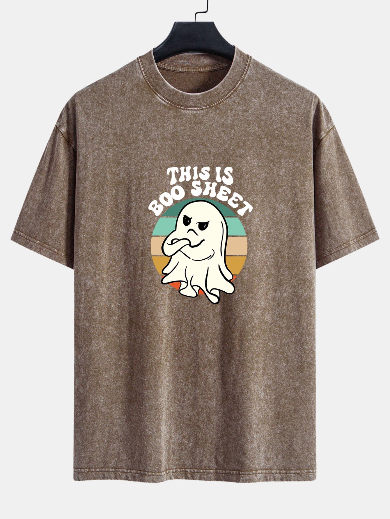 Ghost Slogan Print Washed Distressed Drop Shoulder T-Shirt