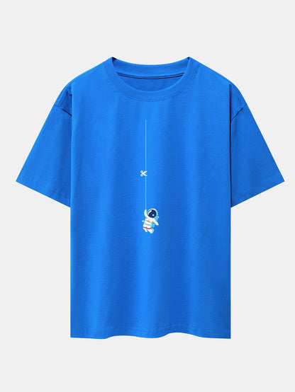 Astronaut On A Rope Print Drop Shoulder Oversize T-Shirt
