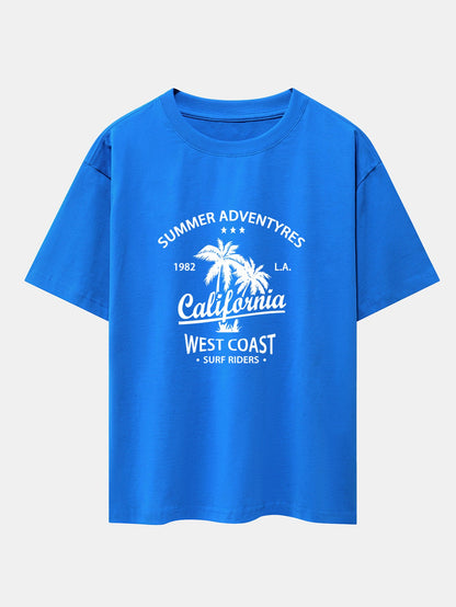 California Palm Tree Print Drop Shoulder Oversize T-Shirt