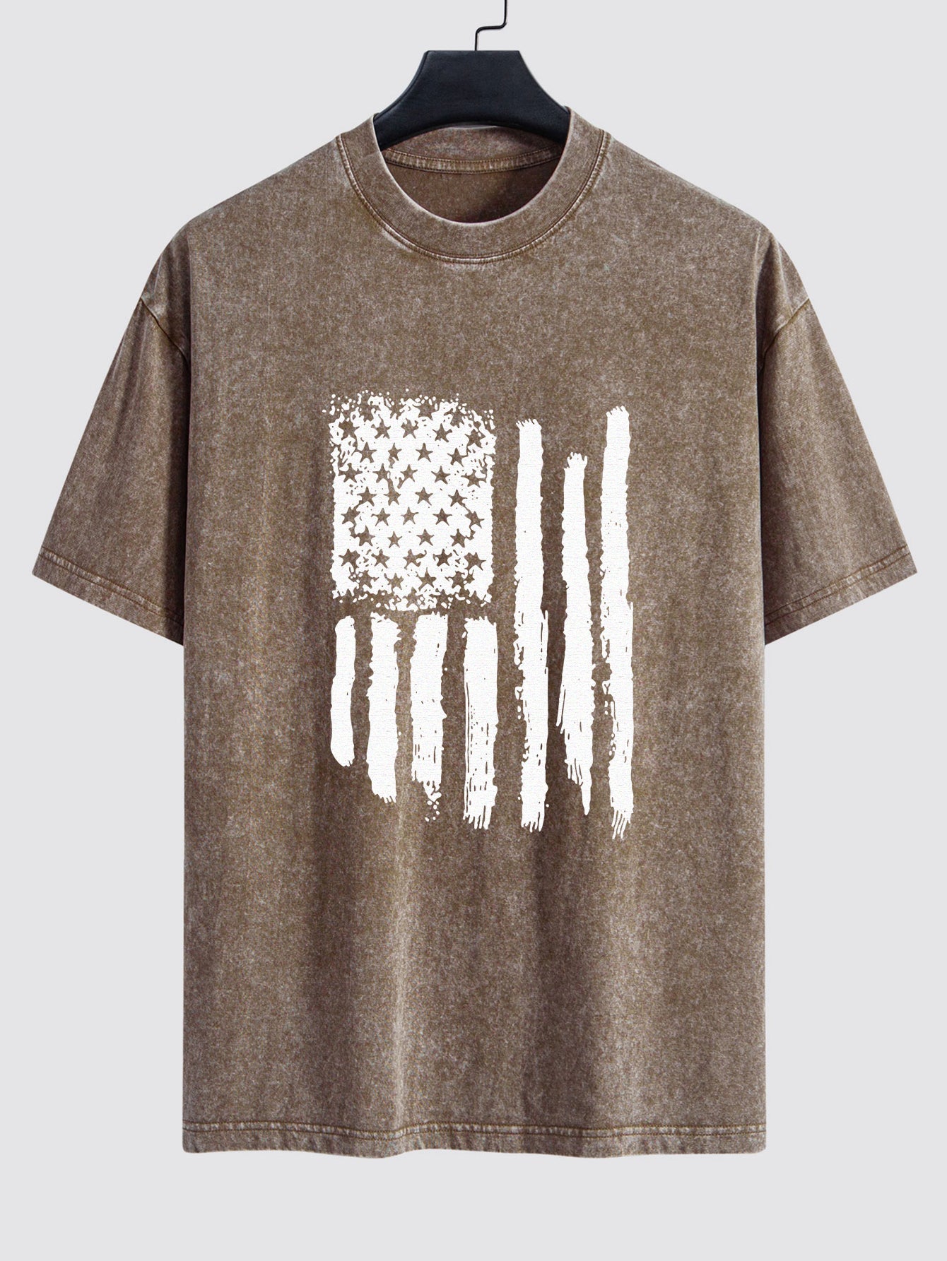 American Flag Print Washed Distressed Drop Shoulder T-Shirt