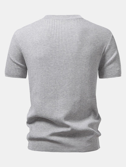 Ribbed Crew Neck Sweater Knitted T-Shirt