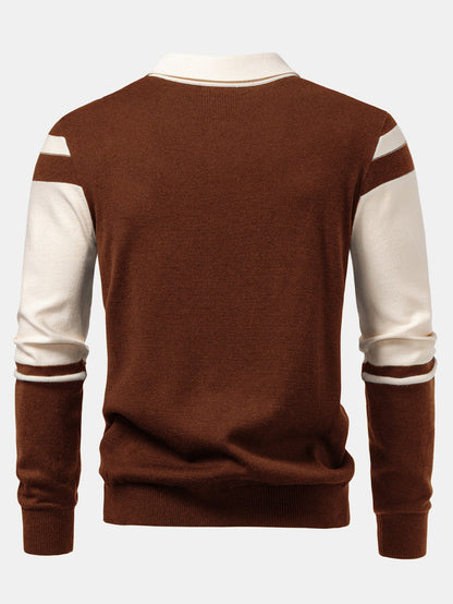 Long Sleeve Color Block Knit Polo Shirt