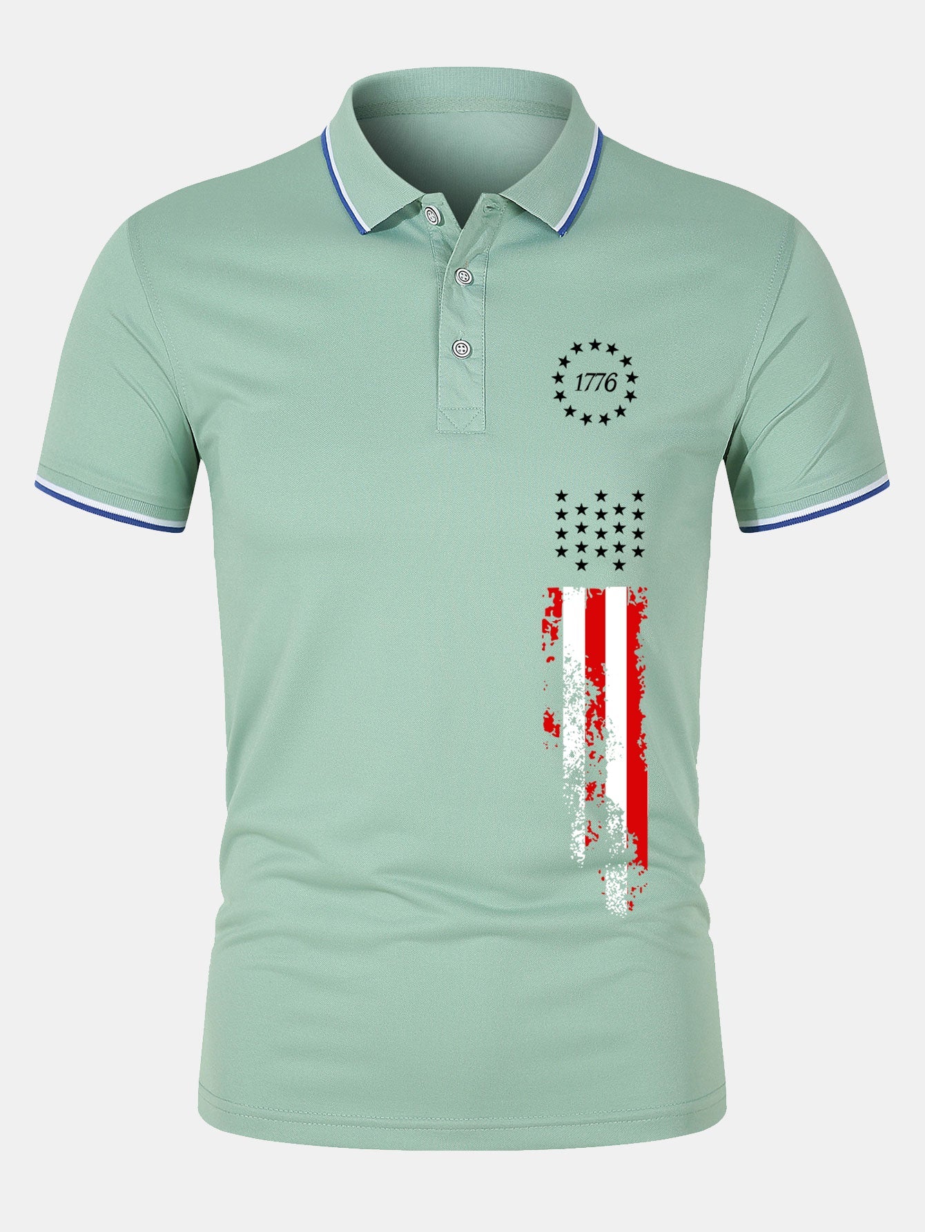1776 American Flag Print Mesh Polo Shirt