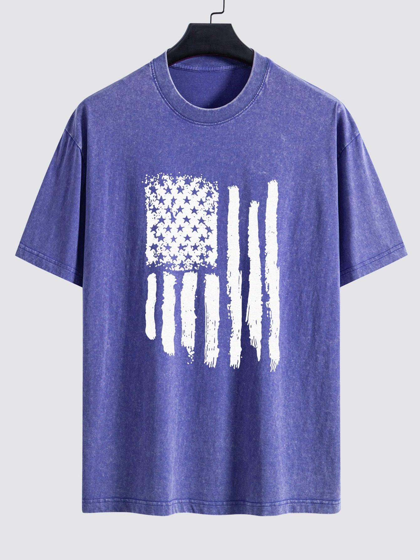 American Flag Print Washed Distressed Drop Shoulder T-Shirt