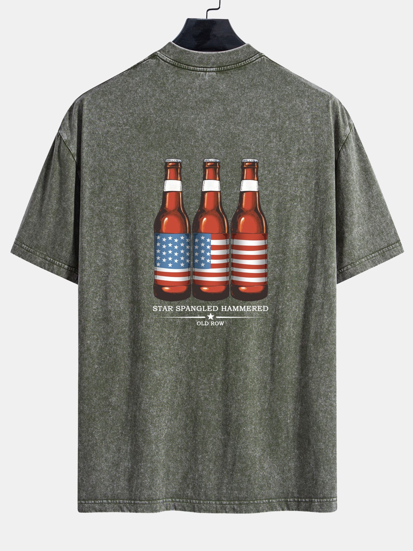 USA Old Row Beer Print Washed Distressed Drop Shoulder T-Shirt