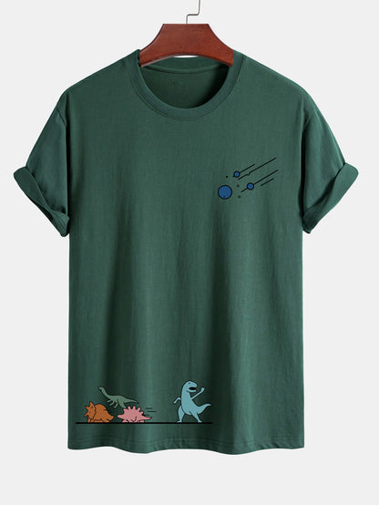 Regular Fit Dinosaurs Avoid Meteorites Print Cotton T-Shirt