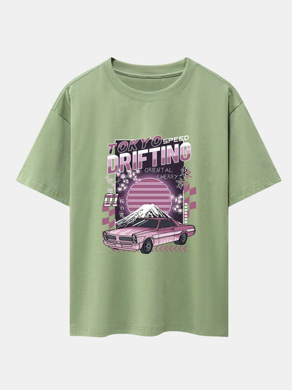 Tokyo Speed Car Print Drop Shoulder Oversize T-Shirt