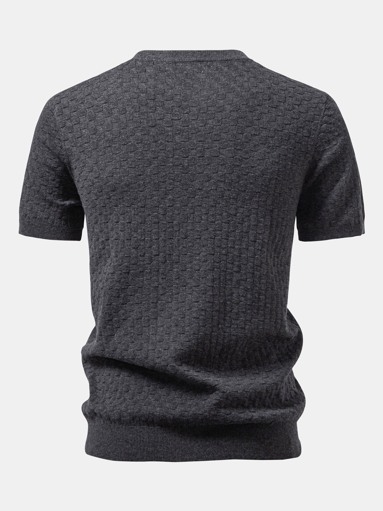 Checkerboard Henley Collar Sweater Knitted T-Shirt