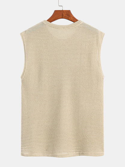 Waffle Knit Wide Strap Sleeveless T-Shirt