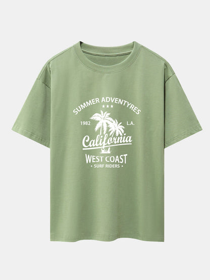California Palm Tree Print Drop Shoulder Oversize T-Shirt