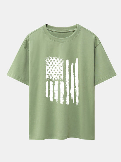 American Flag Print Drop Shoulder Oversize T-Shirt