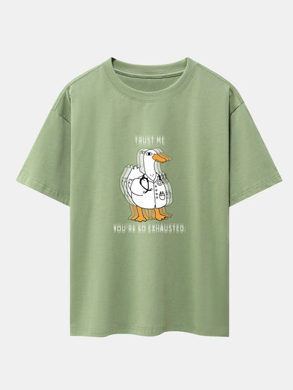 Funny Doctor Goose Print Drop Shoulder Oversize T-Shirt