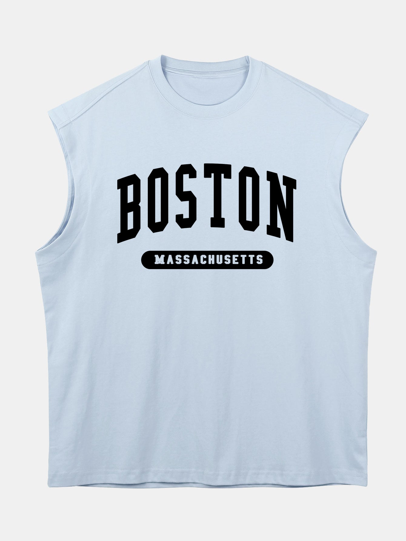 Relax Fit Boston Slogan Jacket Print Cotton Drop Shoulder Sleeveless T-Shirt