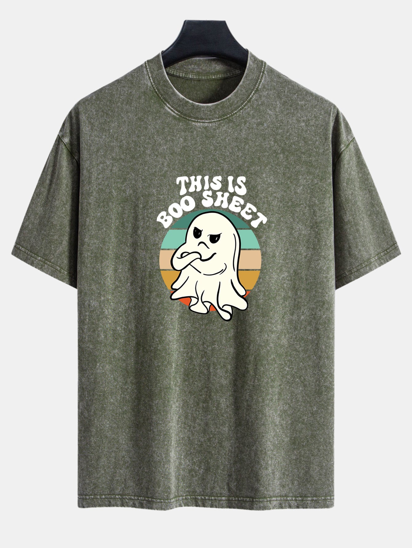 Ghost Slogan Print Washed Distressed Drop Shoulder T-Shirt