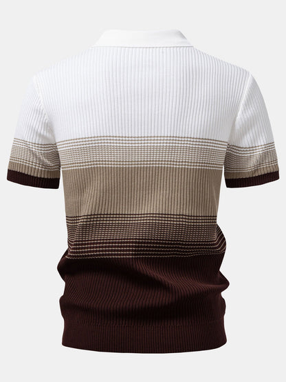 Striped Gradient Knitted Polo Shirt