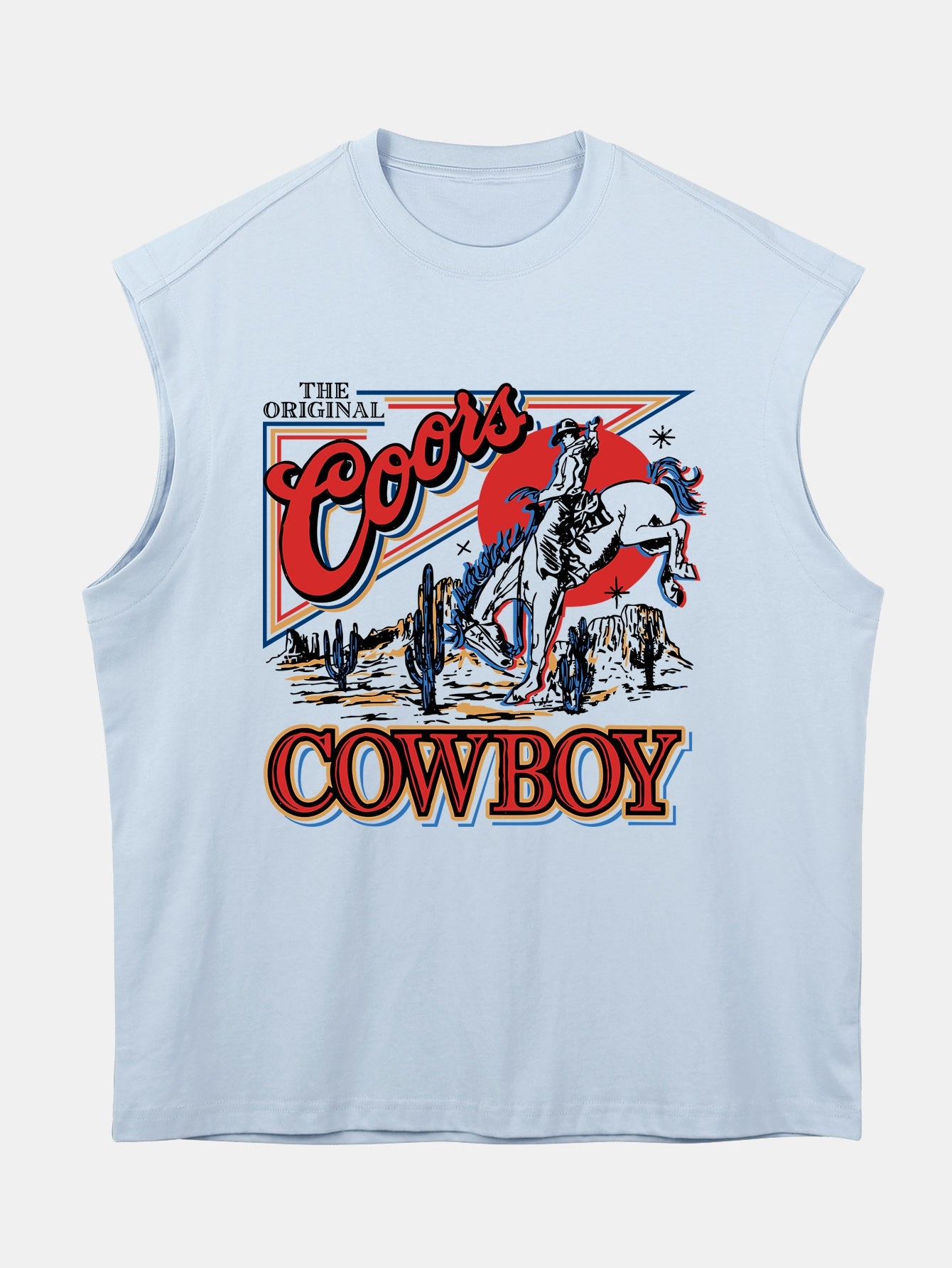 Relax Fit Western Cowboy Print Cotton Drop Shoulder Sleeveless T-Shirt