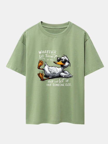 Sunglasses Goose Print Drop Shoulder Oversize T-Shirt
