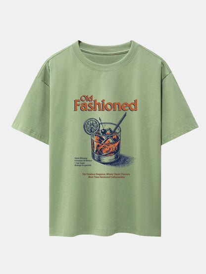 Vintage Whiskey Print Drop Shoulder Oversize T-Shirt