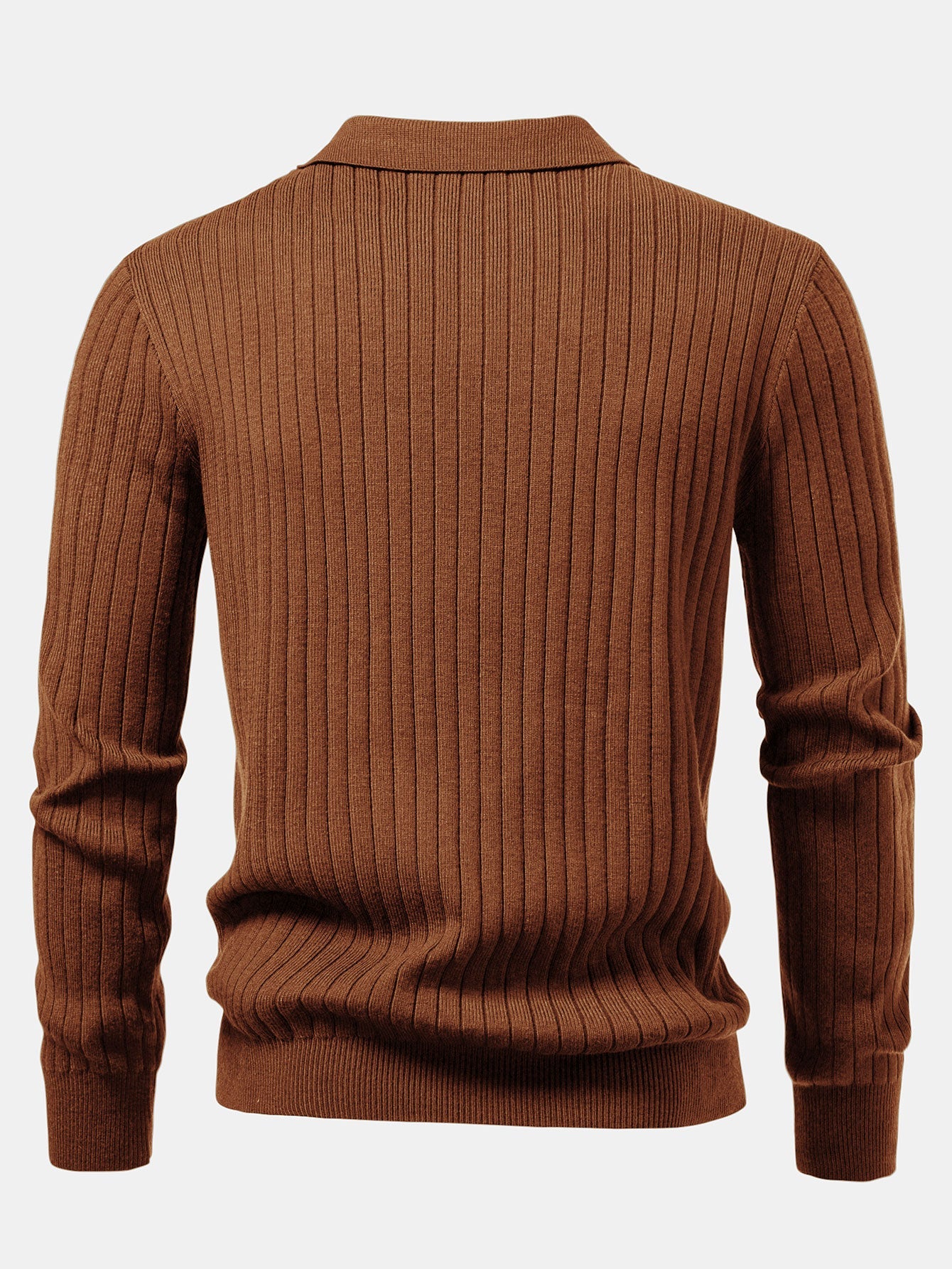 Long Sleeve Ribbed Knit Johnny Collar Polo Shirt