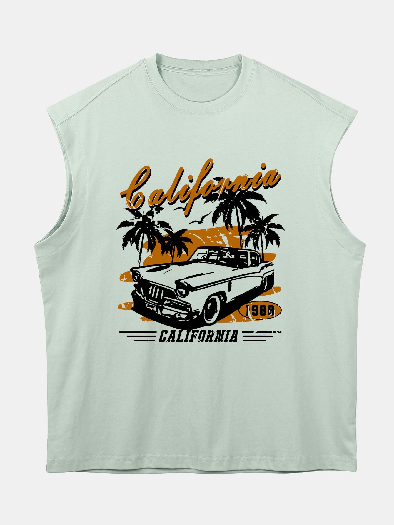 Relax Fit California Car Print Cotton Drop Shoulder Sleeveless T-Shirt