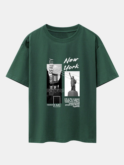 New York City Scenery Print Drop Shoulder Oversize T-Shirt