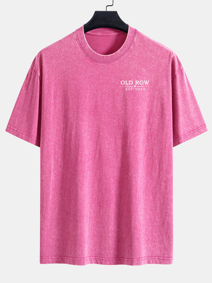 USA Old Row Beer Print Washed Distressed Drop Shoulder T-Shirt