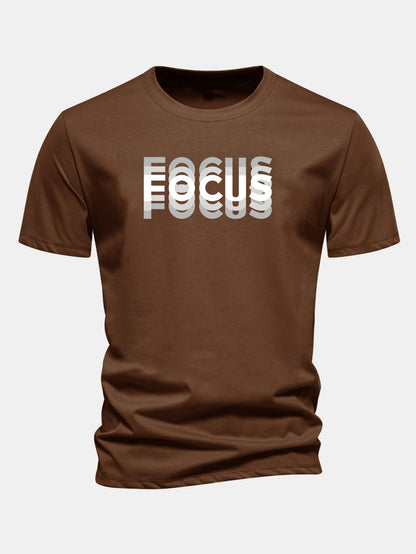 Regular Fit Focus Slogan Print Cotton T-Shirt