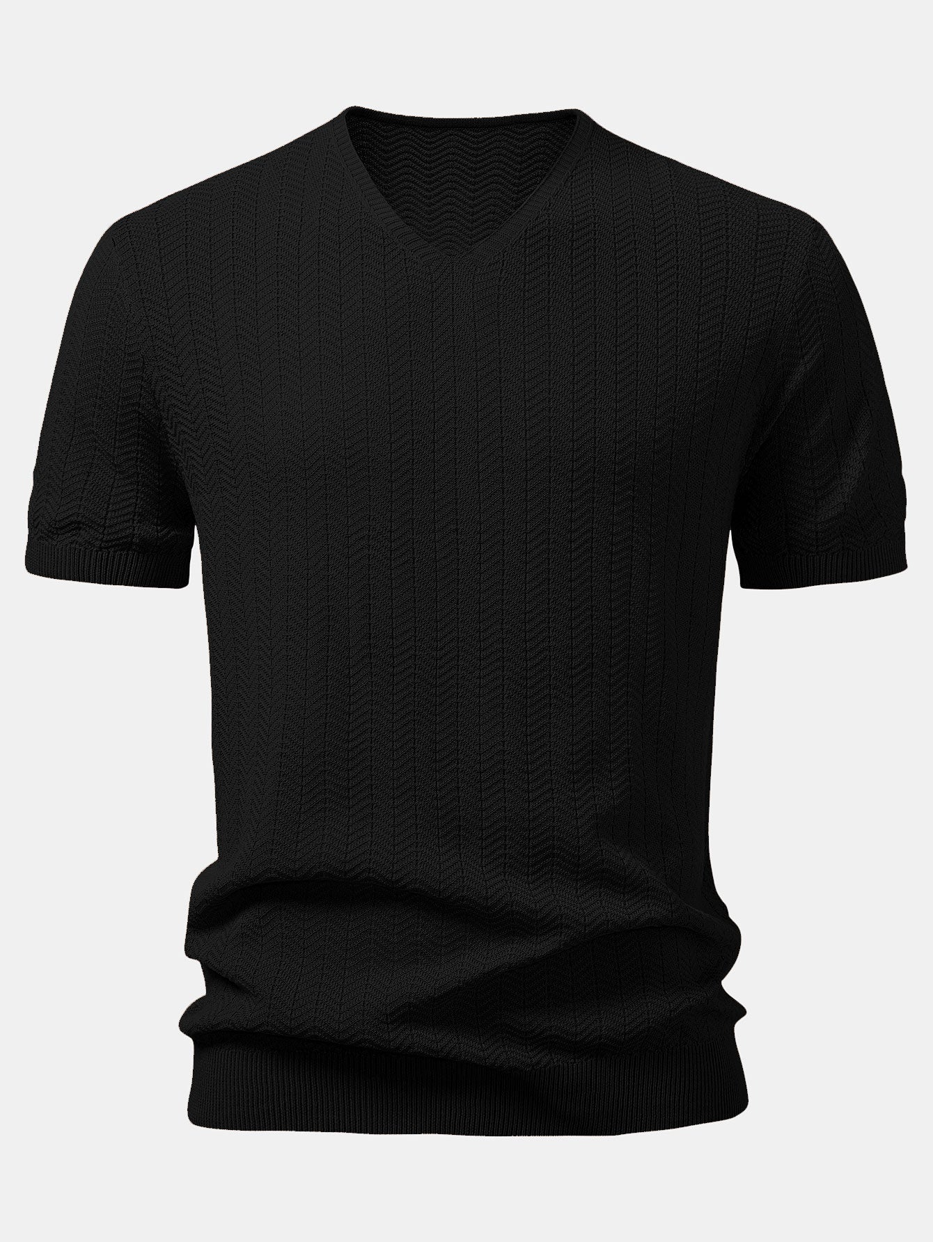 Textured Knitted V Neck T-Shirt