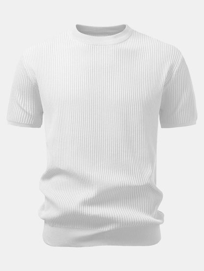 Ribbed Crew Neck Sweater Knitted T-Shirt