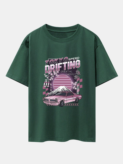 Tokyo Speed Car Print Drop Shoulder Oversize T-Shirt