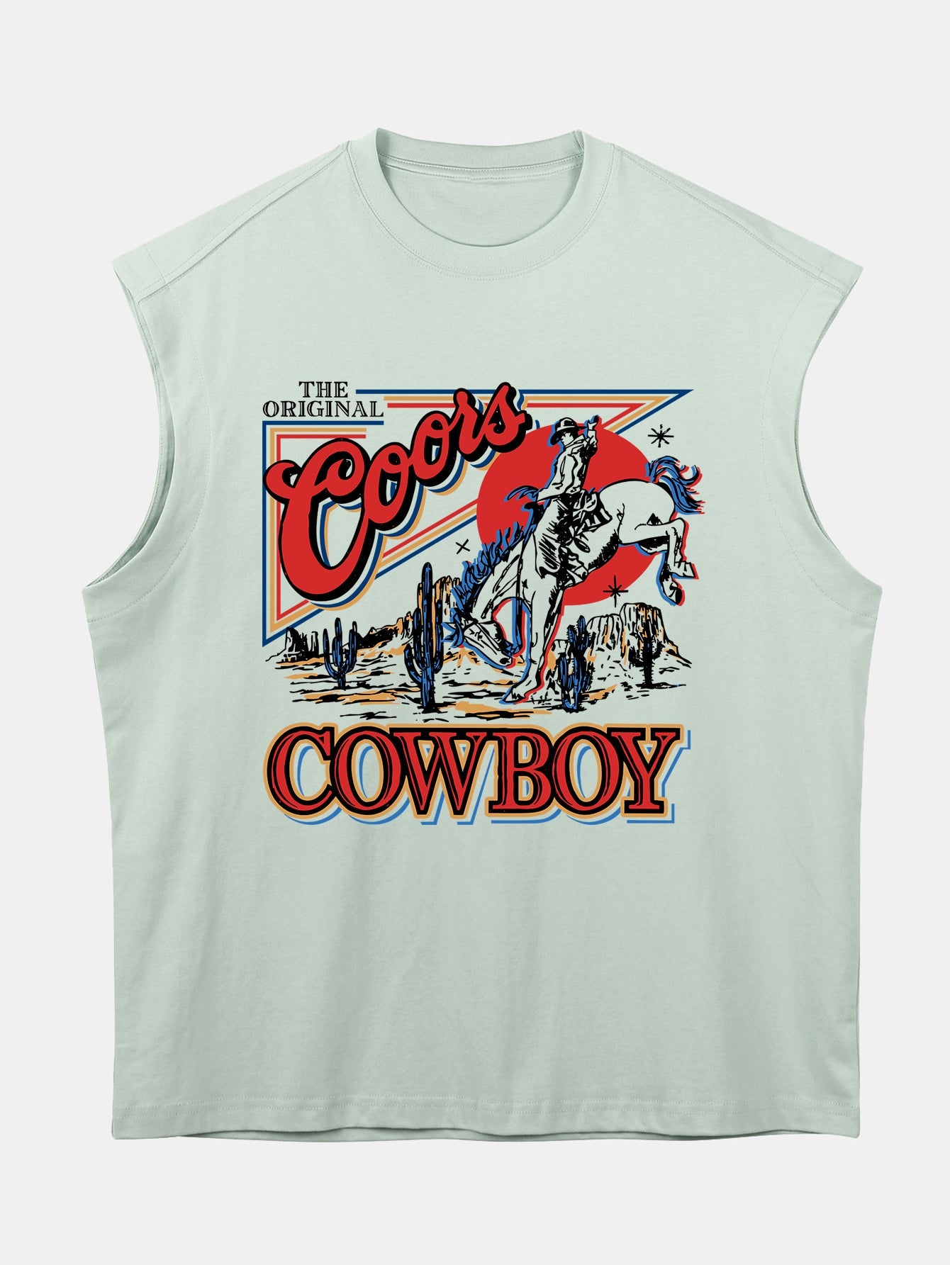 Relax Fit Western Cowboy Print Cotton Drop Shoulder Sleeveless T-Shirt