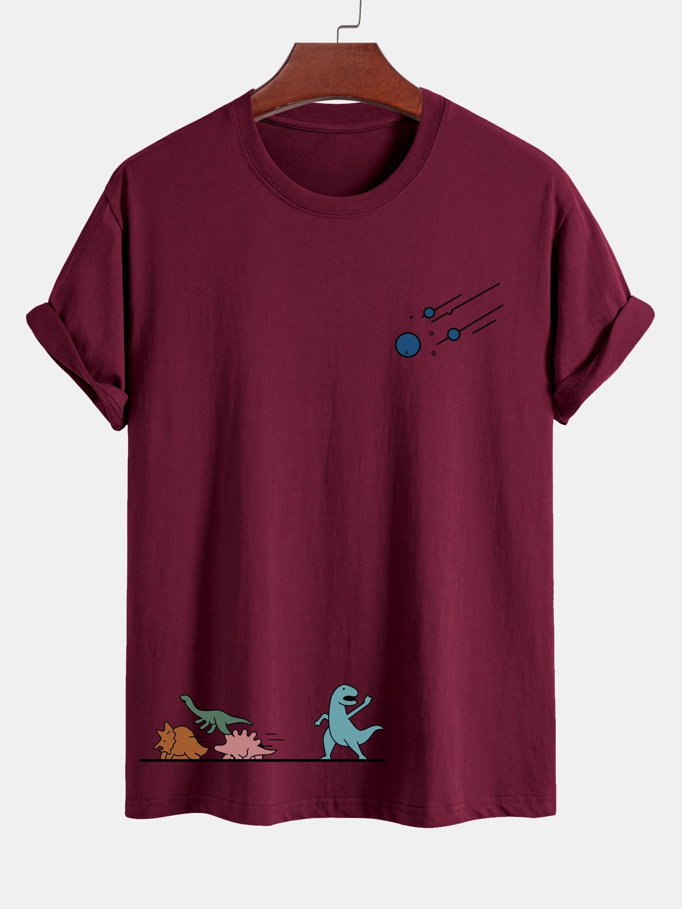 Regular Fit Dinosaurs Avoid Meteorites Print Cotton T-Shirt